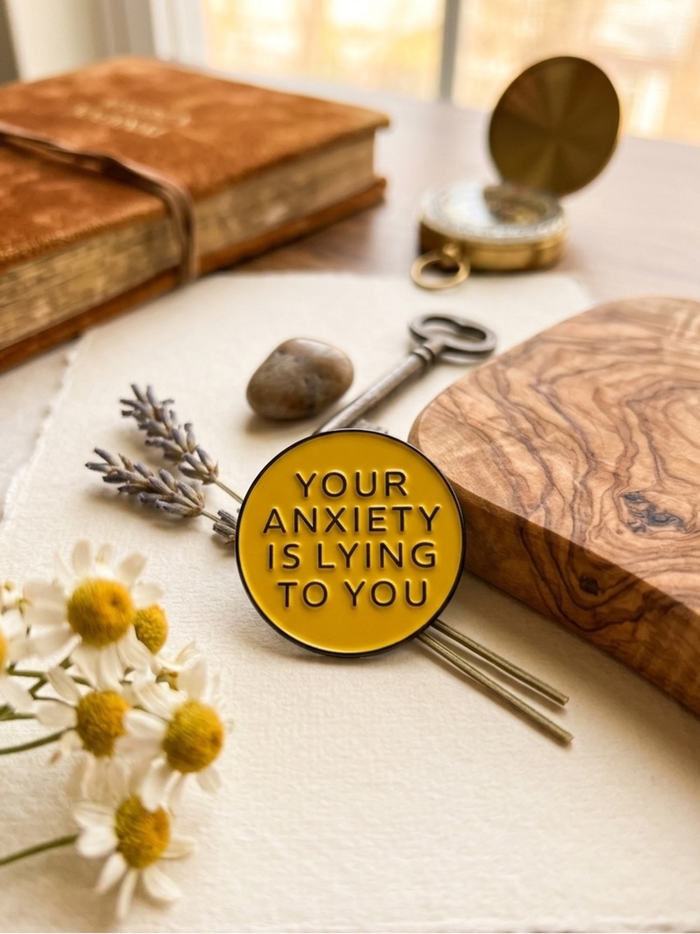 Yellow Enamel Pin - "Your Anxiety Is Lying To You"